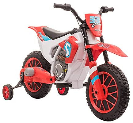 HOMCOM Kinder Elektro-Motorrad Kindermotorrad 12V Kinderfahrzeug Elektrofahrzeug mit 2 abnehmbaren Stützrädern für Kinder ab 3 Jahre PP Metall Rot+Weiß 106,5 x 51,5 x 68 cm