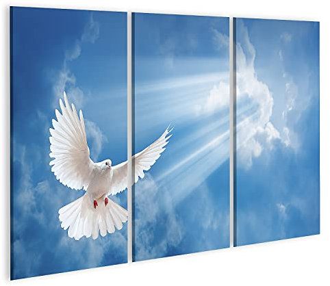islandburner Bild auf Leinwand Weiße Taube Frieden Glaube Christlich Jesus Wandbild Poster Bilder 130x80cm - 3 Teile