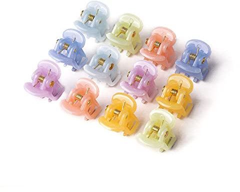 XINGNIAO 12 STÜCKE Mini-Haarklammern für Frauen Mädchen, kleine Haarklammern Kleine Krallenklammern Winzige Acryl-Klauenklammern mit transparenter Box (Bonbonfarben)