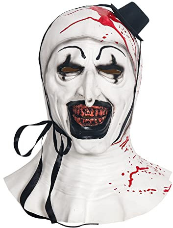 Junova Terrifier Art The Clown Maske Halloween Erwachsene Horror Realistische Latex Joker Kopfmaske für Cosplay Kostüm (Weiß-001)
