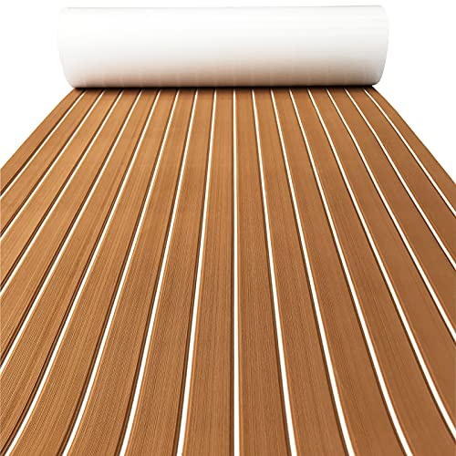 KXKZREN Boat Flooring EVA Foam Decking Sheet Faux Teak Marine Carpet Non-Slip Self-Adhesive Flooring Deck Mat for Boat Pontoon Motorboat RV Yacht Kayak Cooler Tops,240x112/90/60/41cm