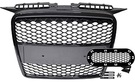 Kühlergrill Wabengrill Sport kompatibel für Audi A3 8P 05-08 Schwarz Hochglanz+ Kennzeichenplatte integriert kompatibel für RS3 DM Autoteile 4126-H