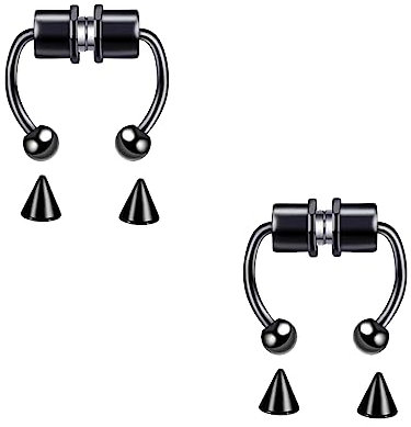 LuLiyLdJ 2er-Pack magnetische Septum-Nasenringe, Hufeisen-Nasenringe aus Edelstahl, Wiederverwendbare modische Nasenringe, Nicht durchdringende Creolen, Körperpiercing-Schmuck für Männer und Frauen