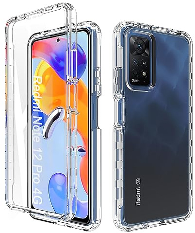 ESTH® Funda Transparente para Xiaomi Redmi Note 12 Pro 4G con Protector de Pantalla, Carcasa de Silicona con PC Bumper, Protector Antigolpes de 360 Grados, Transparente