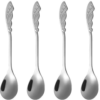 Ouliget Cucchiaio da caffè e dessert, in acciaio inox, grazioso cucchiaio da mescolare con fiori creativi, 4 pezzi