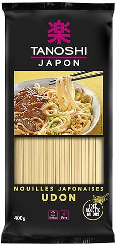 TANOSHI - Udon para cocinar - Fideos japoneses - Para 4 personas - Preparación en 10 minutos - 400 g