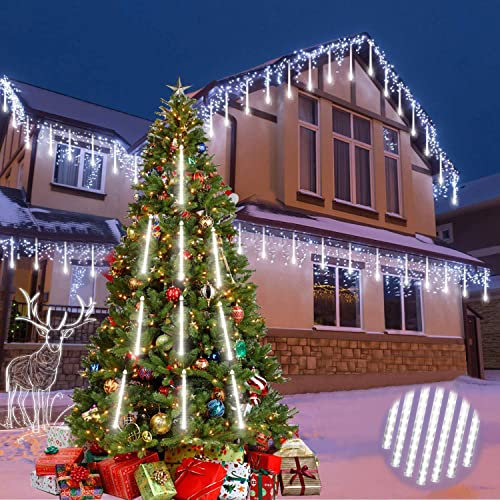 Roytong LED Lichterkette Außen Balkon, 30cm 10Tube 360 LED Weihnachtsdeko Meteorschauer Regen Lichter LED Eiszapfen Lichterkette für Garten Weihnachten Dekoration (30cm 10Tubes 360LEDs, Weiß)…