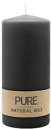 luterna 100% PURE, NATURAL WAX, Stumpenkerze, Schwarz, WENZEL, 130/60 mm, Brenndauer ca. 41h, 100% plastikfrei