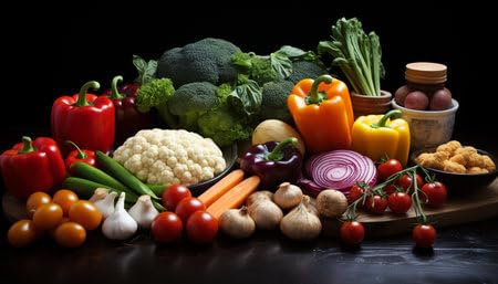 adrium Acryl-Bild 140 x 80 cm: Frisches Gemüse, gesunde Ernährung, biologisches, vegetarisches Essen, Naturreichtum durch künstliche Intelligenz (209215594)