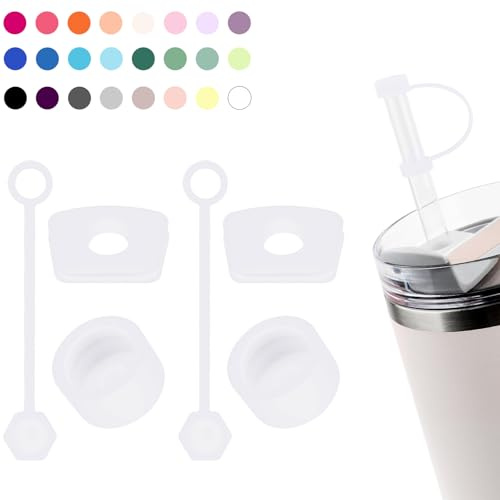 Silicone Spill Stopper Set Compatible with Stanley Cup 2.0 30oz & 40oz with Straw Cover (Set of 2, Clear)