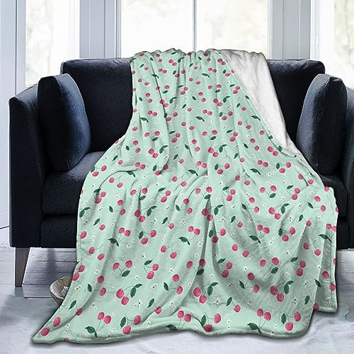 TORR Sommerdecke mit Kirsch- und Blütenmotiv, Fleece-Überwurf, weiche Flanelldecke, Dekoration für Couch, Sofa, Geschenke, 152,4 x 127,7 cm