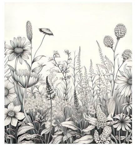 Autocollant magnétique pour couvercle de lave-vaisselle - Motif fleurs sauvages noires et blanches - 58,4 x 66 cm
