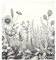 Autocollant magnétique pour couvercle de lave-vaisselle - Motif fleurs sauvages noires et blanches - 58,4 x 66 cm