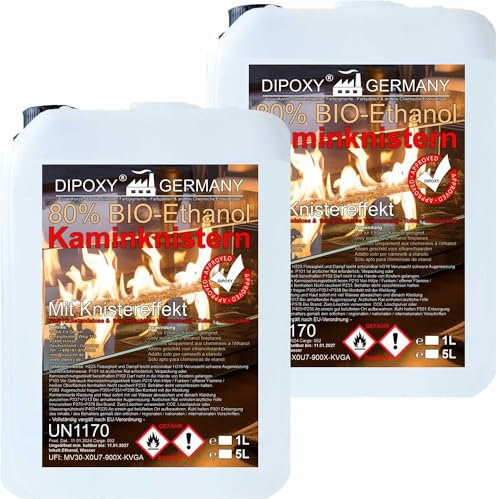 Bioethanol, Ethanol 80% Premium 2L (2x1L) - mit Kaminknister-Effekt, Bio-Ethanol für Dekofeuer, Tischkamin, Kamin & Gartendeko-Feuer für Innen und Außen - Rauch- und Rußfrei