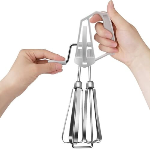 Batidor De Huevos, Batidor De Mantequilla Mezclador De Manivela Batidor De Huevos Con Manivela Batidora De Manivela Batidor De Huevos Manual Acero Inoxidable(White)