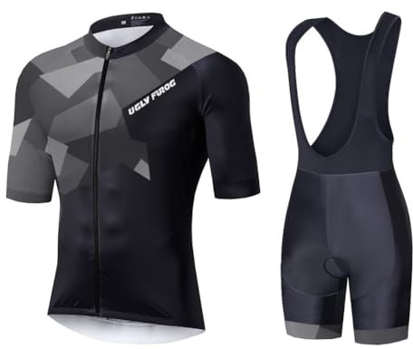 UGLY FROG DT24H01 Herren Kurzarm Fahrrad Trikot Set,Atmungsaktiv Schnell Trocknend Radtrikot Mit 4d Gel Gepolsterten Shorts Fahrradbekleidung Set
