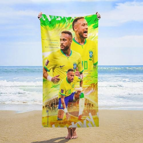 Fdcyzwxgs Neymar Strandtuch, 3D Fußballspieler Handtücher Reisen Schwimmen Pool Yoga Fitnessstudio Camping Für Erwachsene Kinder Teenager Strand-Essentials Zubehör 140x70cm