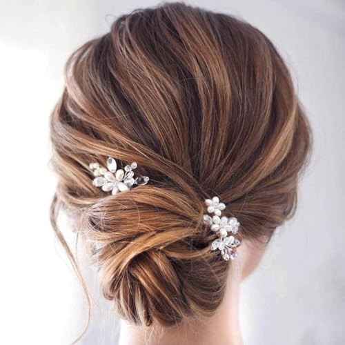 Clataly Braut Hochzeit Kopfschmuck Silber Strass Haarnadel Handgemachte Kristall Perle Haarclip Haarteil U-förmige Haarnadeln Haarzubehör
