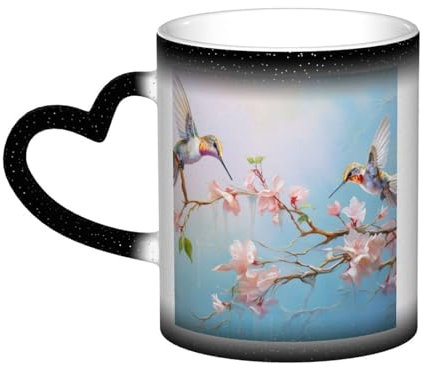 Tasse mit Kolibri-Muster, die die Wärme verändert, Fotos erscheinen beim Erhitzen, Keramiktasse als Geschenkidee