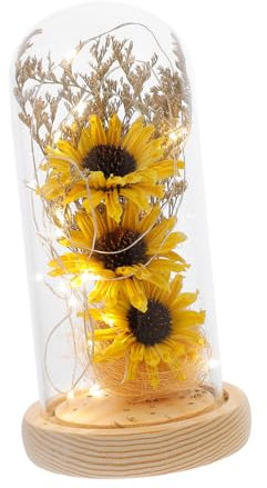 ABOOFAN Glas Lichtdome Dekor Sonnenblumen Nachtlicht Licht Für Desktop Dekoration Sonnenblume Trockenblumen Trockenblumen Im Glas