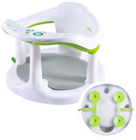 Asiento de Baño para Bebé | Sujeción con Ventosas Antideslizantes | Silla de Baño Ergonómica y Segura para Bebés | Ideal para Bebés Mayores de 6 Meses, (Blanco)