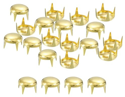 QUARKZMAN 160 Piezas de Remaches Redondos de Cúpula Dorados, Clavos de Púas de Latón de 9 mm, Tachuelas Punk Rock, Cuentas de Garra para Ropa, Cinturones, Bolso