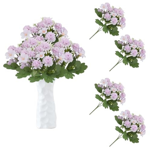 astylishome Purple Artificial Flowers 4 Bundles Faux Flower Plants with Plastic Stems Simulation Bouquet for Indoor Farmhouse Outdoor Garden Planter Decoration 1618