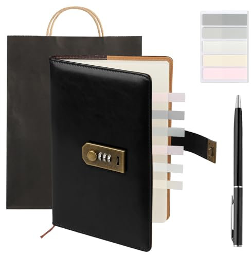 HOCUCHELAND Tagebuch mit Schloss, A5 PU Leder Tagebuch mit Code, Stift, Indizierungsstelle und Geschenktüte, Vintage Tagebuch für Erwachsene mit Schloss, Password Book für Frauen & Männer