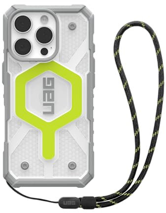 URBAN ARMOR GEAR UAG Designed for iPhone 16 Pro Case 6.3 Pathfinder Clear Active Neon Compatible with MagSafe Charging Rugged Shockproof MIL-Grade Protective Cover + Lanyard Black Neon Bundle Set