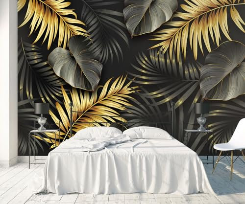 songqians Papier Peint Panoramique Feuilles noir or Papier Peint 3D Tapisserie Murale Décoration Chambre Salon -S039-400cmx280cm