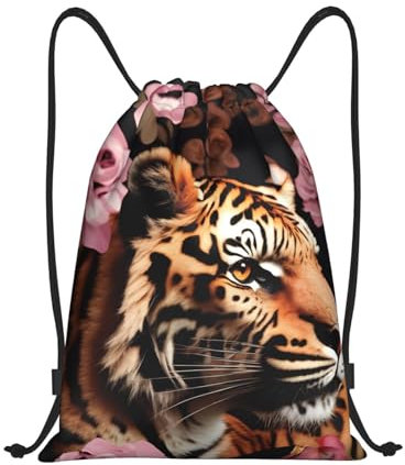 Rich&Rabbit Zaino sportivo con coulisse e stampa leopardata tigre e rosa, Nero, S