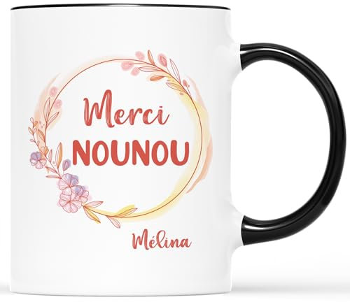 CADEAU PLUS Mug Personnalisé Prénom - Merci Nounou - Original, Idée Cadeau, Tasse Super Nounou