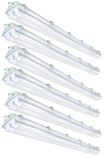 Jopassy 6er Pack LED Feuchtraumleuchte 150 cm 6500K Kaltweiß 2x 24W T8 Röhre 4800lm IP65 Wasserfest Wannenleuchte Kellerleuchte Feuchtraum für Garage Keller Bad Büro Warenhaus