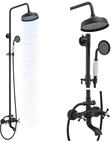 Bathfinesse Außendusche Eigenschaften Freiliegendes Rohr Duschsystem Badezimmer Dusche mit 3 Funktionen Außendusche Wandhalterung Schwarz