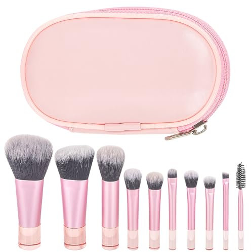 VOSSOT Lot de 10 Mini Pinceaux de Maquillage Portables - Ensemble Professionnel pour Fond de Teint avec Sac de Rangement