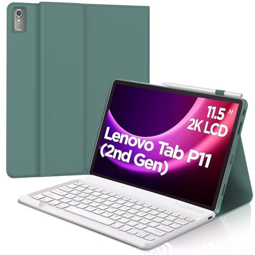 WINCHKING Teclado para Lenovo Tab P11 (2nd Gen) 11.5 Pulgada - Funda con Teclado Español Ñ Bluetooth Inalámbrico Extraíble para Tablet Lenovo Tab P11(2nd Gen) (Verde Oscuro)