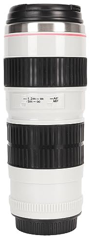 Ausla Tasse à café avec Objectif D'appareil Photo, Tasse avec Couvercle, Bol à Tambour en Acier Inoxydable, Bouche Large Anti-fuite pour café, Lait, thé (WHITE)