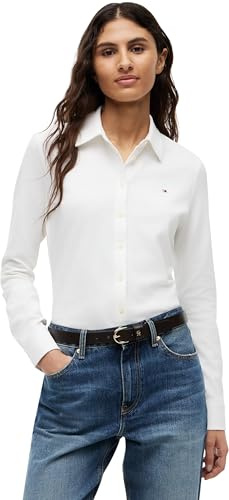 Tommy Hilfiger Damen Hemd 1985 Slim mit Spitzkragen, Weiß (Ecru), M
