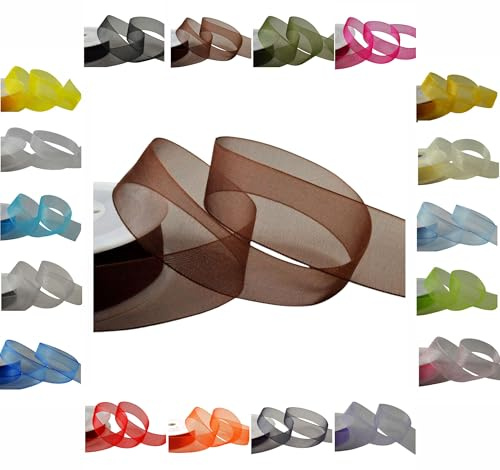 50m / 25m Roll Luxury Organza Woven Edge Ribbon Reel Rolls 3mm, 9mm, 15mm, 25mm, 40mm (Brown, 3mm - 50 Metres)