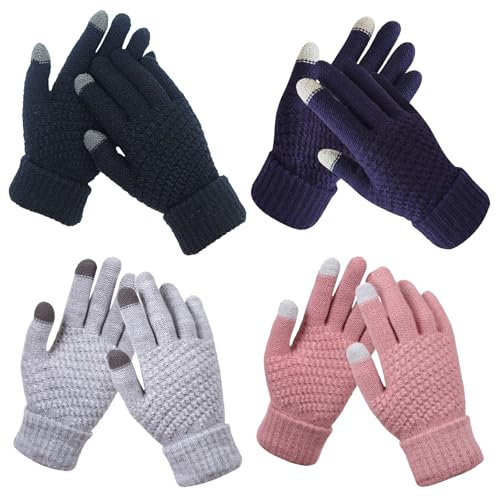 BDSHUNBF 4 Paar Touchscreen Handschuhe Damen Winter, Winterhandschuhe Warm Gefüttert Strickhandschuhe Elastische Manschette Winter Texting Handschuhe, Fingerhandschuhe rutschfest (4, bunt, M)