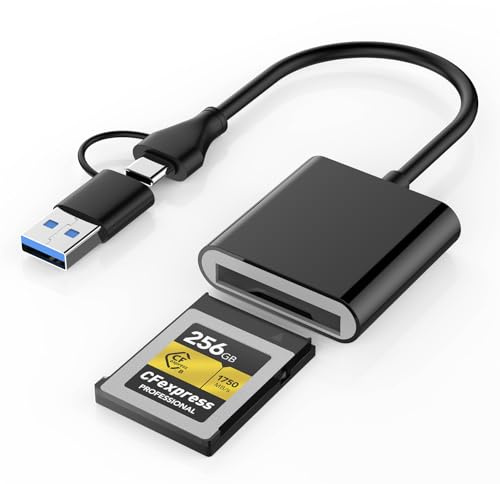 CFexpress Typ B Kartenleser mit USB 3.2 (Gen 2) 10 Gbit/s, USB-C&USB-A 2-in-1 Typ B CFexpress Adapter, Kompatibel mit Windows/Mac/Linux/Android, für iPhone 16/15, Laptops, Tablets, Smartphones