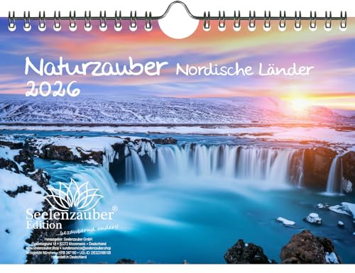 Naturzauber Nordische Länder DIN A5 Kalender für 2026 Natur Land Norden - Inhalt: 1x Kalender 1x Weihnachtsanhänger 1x Grußanhänger (gesamt 3 Teile)