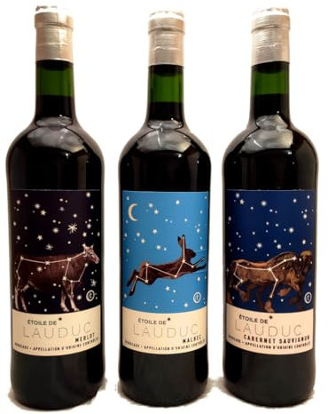 Assortiment Dégustation - Lot de 3 bouteilles de Vin Rouge de Bordeaux / 3 cépages : Cabernet Sauvignon, Merlot, Malbec (3x0,75 L)