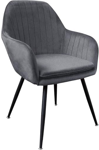 TRISENS Esszimmerstühle Steppoptik Loungesessel mit Armlehnen gepolsterte Küchenstühle mit abgestepptem Samtbezug Stühle mit Metallgestell, Farbe:Schwarz-Alcantara, Menge:1 St.