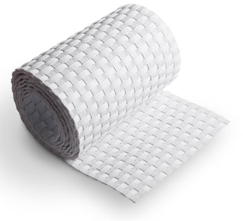 MAKA Sichtschutzstreifen Polyrattan 255 x 19 cm – Zaun Sichtschutz in Rattan-Optik, UV-beständige Balkonverkleidung, Wetterfeste Sichtschutzmatte für Garten, Terrasse (Weiss)