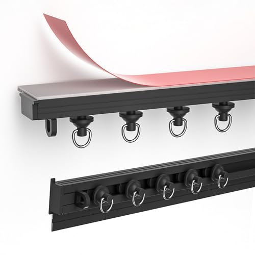 Selbstklebende Gardinenschiene Schwarz, 75cm Vorhangschiene Deckenmontage, Vorhangschiene Ohne Bohren Für Vorhänge, Raumteiler