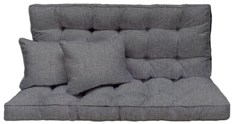 Hollywoodschaukel Auflage 150x50 cm - 3-Sitzer Set: Sitzkissen und Rückenkissen – gesteppt & dick gepolstert 10 cm – Kissen für Gartenbank, Palettenbank, Balkonbank & Terrasse – Farbe: Grau Len [133]