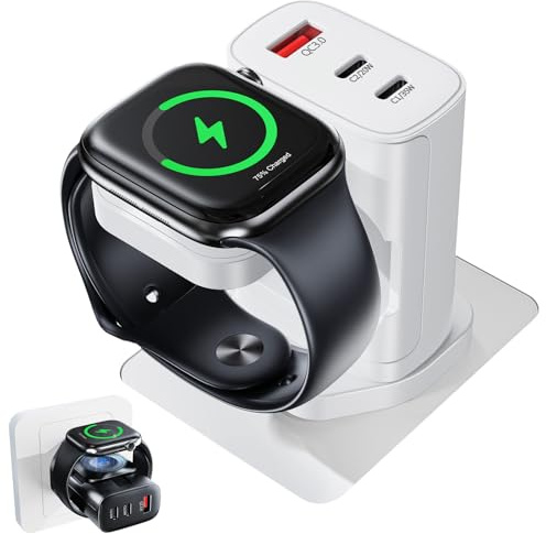 4 in 1 for Apple Watch Charger,Portable iWatch Wireless Chargers Stand,35W USB C Fast Travel Multi Phone Charging Station for i Watch Ultra Series 11 10 9 8 7 6 5 4,iPhone 17 16 15 14 13,Airpods,White