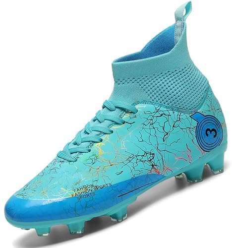 HODTOB Boys Football Boots Shoes Kids Girls Soccer Astro Turf High Top Spikes Non-Slip Junior Soccer Shoes Sports Athletics Training Shoes Outdoor Sneakers for Unisex Moon-13UK