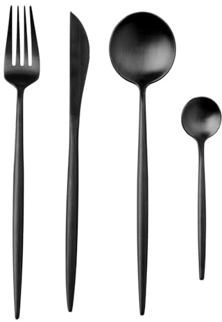 BUTLERS 4-tlg. Besteckset für 1 Person Edelstahl - STILETTO - matt | Farbe Schwarz - Essbesteck für Hauptspeisen & Desserts - Garnitur mit modernem Design - gebürstete Oberfläche
